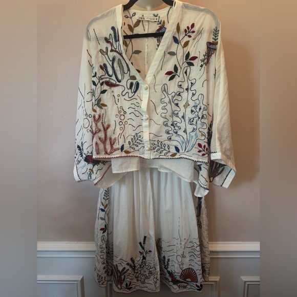 Zara White Embroidered Maxi Skirt & Top Set - Picture 2 of 8